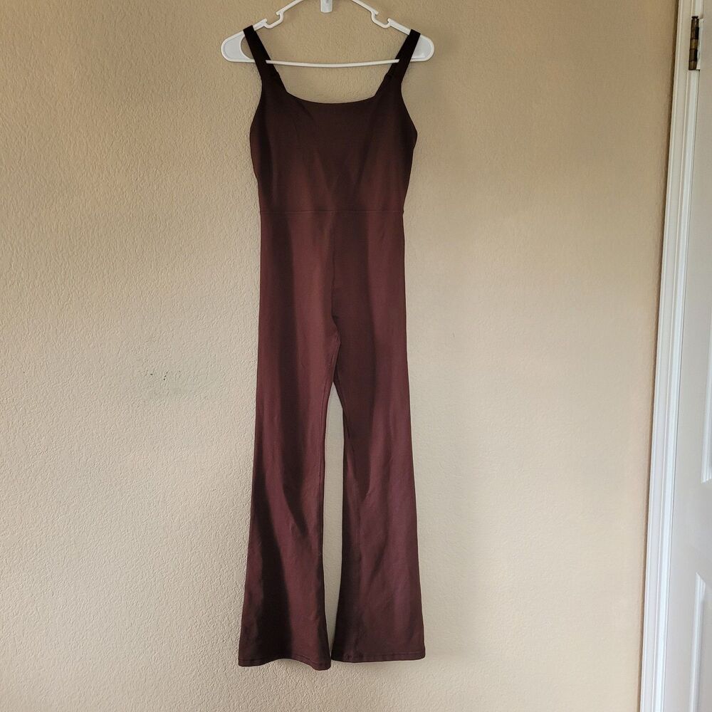 Offline by Aerie The Hugger Brown Jumpsuit Size Small Flared Built in Bra Casual